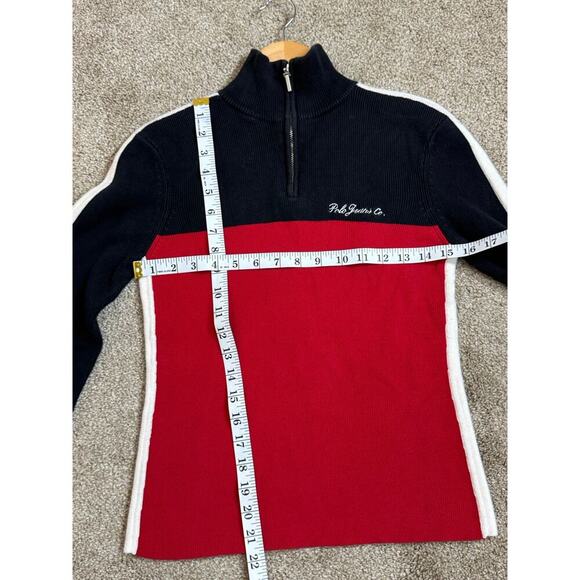 VTG 90s Y2K Rib Knit 3/4 Zip 100% Cotton Polo Jean Co Red Black White Medium - Picture 8 of 8